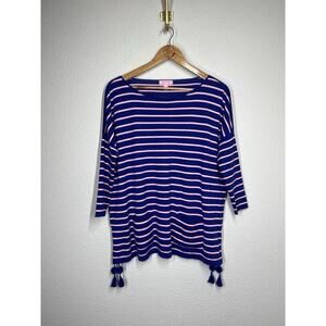 Lilly Pulitzer Elba Striped Tunic Sweater Small Tassels Blue Pink